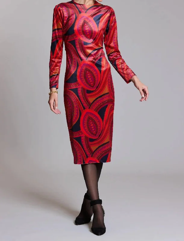 Dana Midi Velvet Paisley Dress In Multi