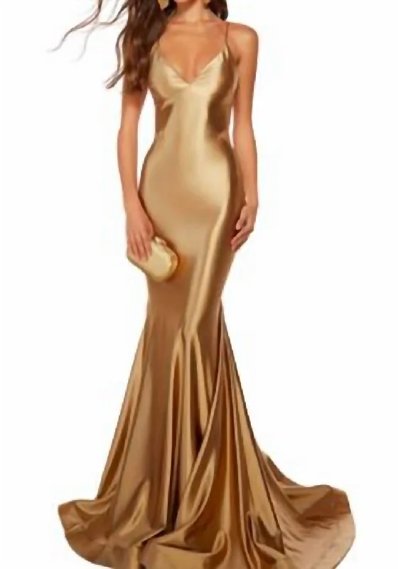 Satin Mermaid Gown In Gold