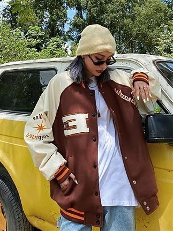 Unisex Oversized streetwear retro baseball uniform jacket women's