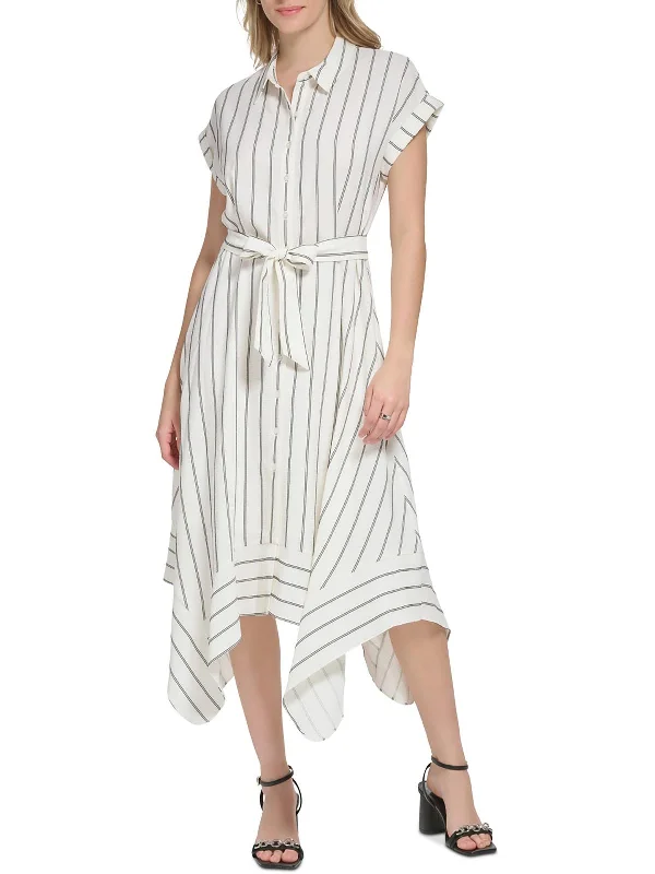 Womens Striped Ankle Length Shirtdress