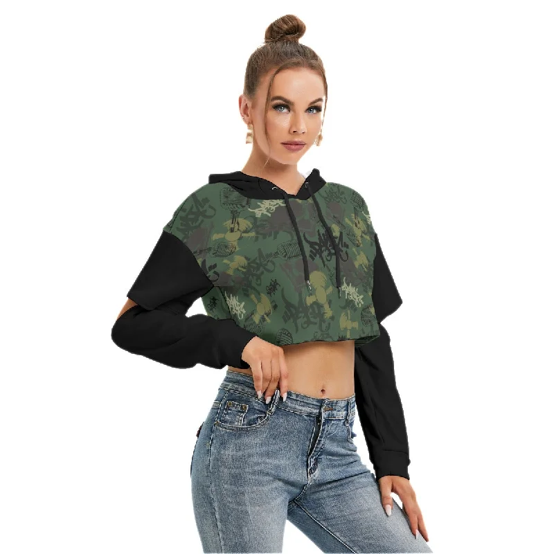 THE ELEMENT CAMO CROP HOODIE OPEN ELBOW