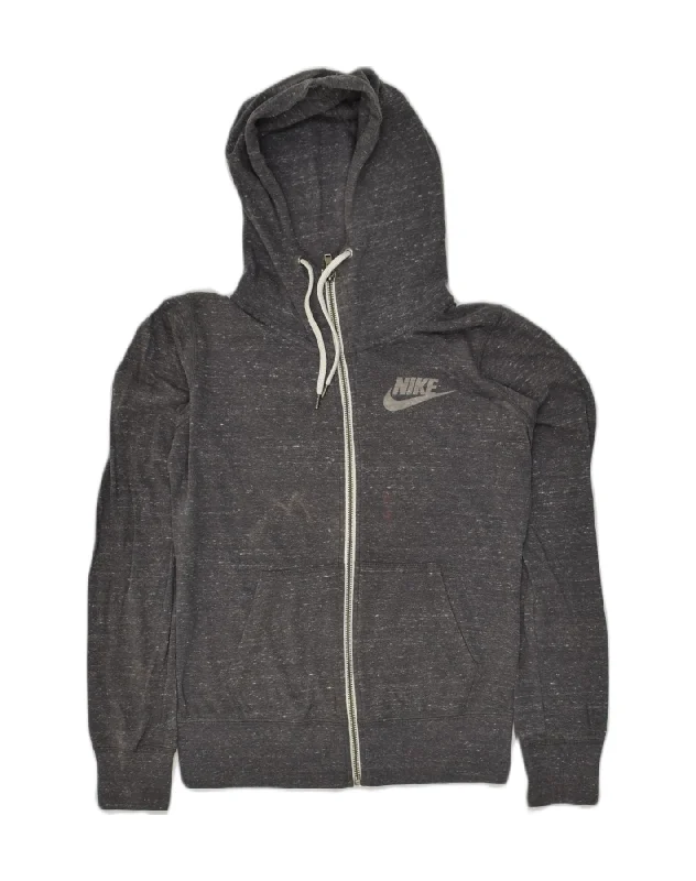 NIKE Womens Zip Hoodie Sweater UK 10 Small Grey Flecked Cotton