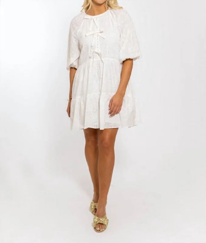 Karlie Eyelet Bow Tier Dress In In White