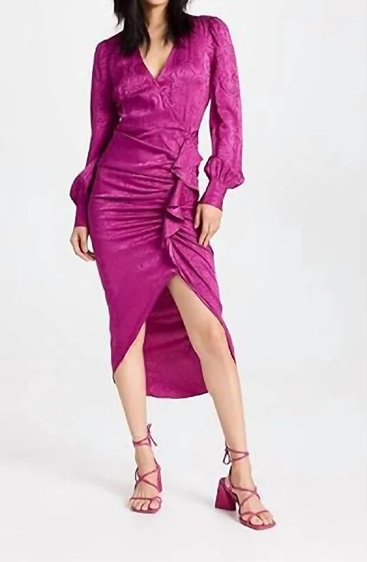 Weiss Jacquard Ruffle Dress In Bright Magenta