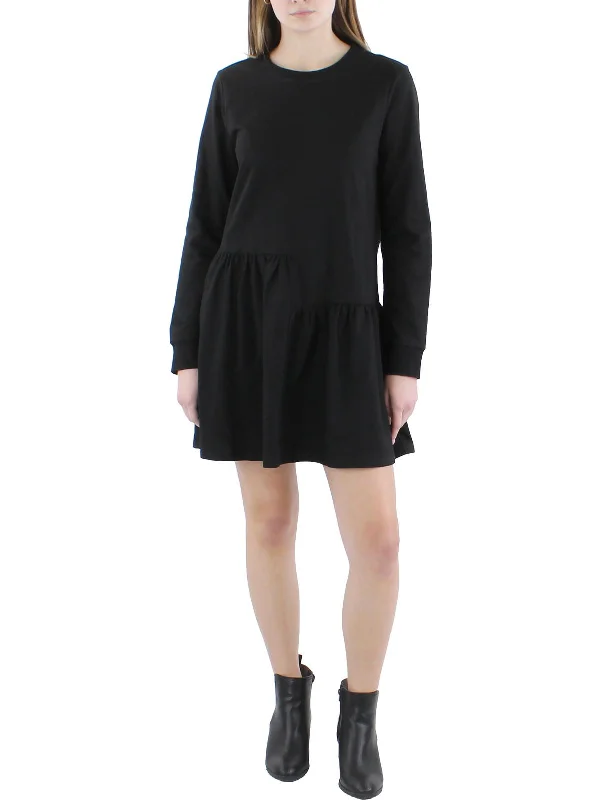 Womens Unbalanced Seam Crewneck Mini Dress