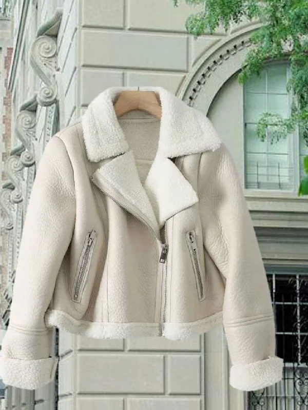 Winter Coat Thick Warm Winter Fur Faux Leather Cropped Jacket Coat