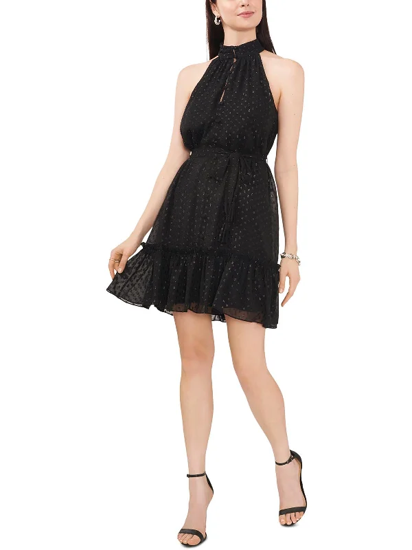 Womens Ruffled Mini Fit & Flare Dress