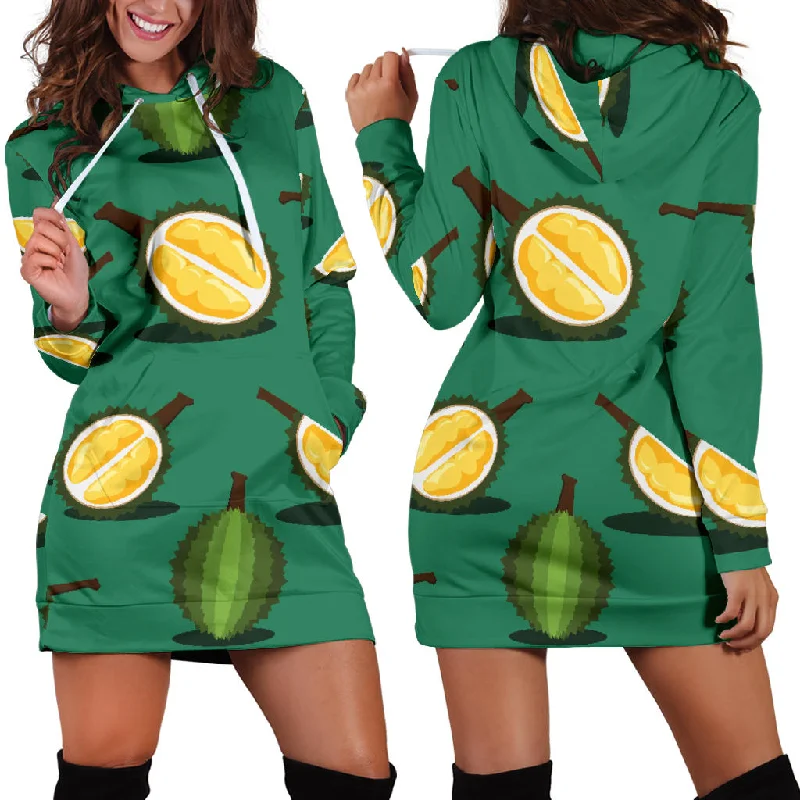 Durian Pattern Green Background Women'S Hoodie Dress