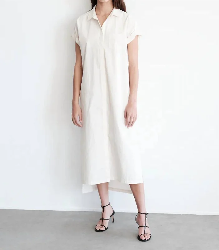 Rolled Sleeve Midi Shirt Dress In Cream