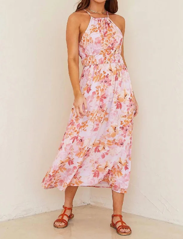 Halter Midi Dress In Fiesta Floral Print