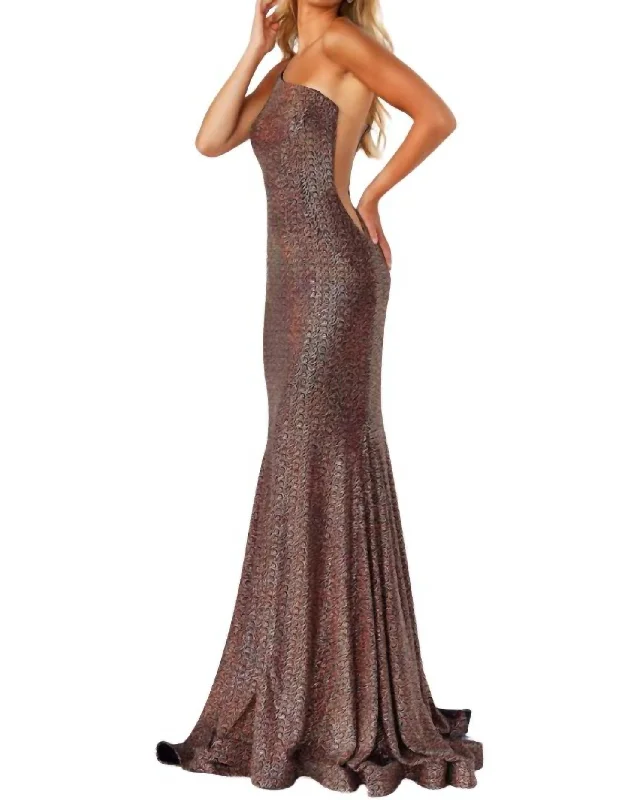 One Shoulder Prom Gown In Multi