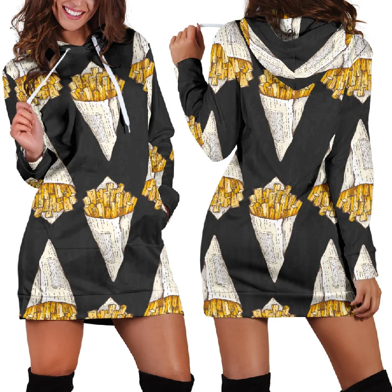 French Fries Dark Background Women'S Hoodie Dress