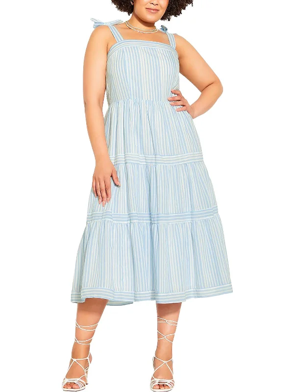 Plus Shelly Womens Striped Midi Fit & Flare Dress