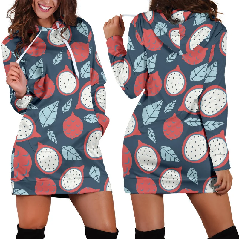 Dragon Fruits Dark Blue Background Women'S Hoodie Dress