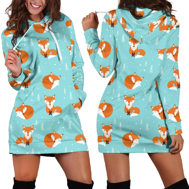 Fox Pattern Blue B Ackground Women'S Hoodie Dress