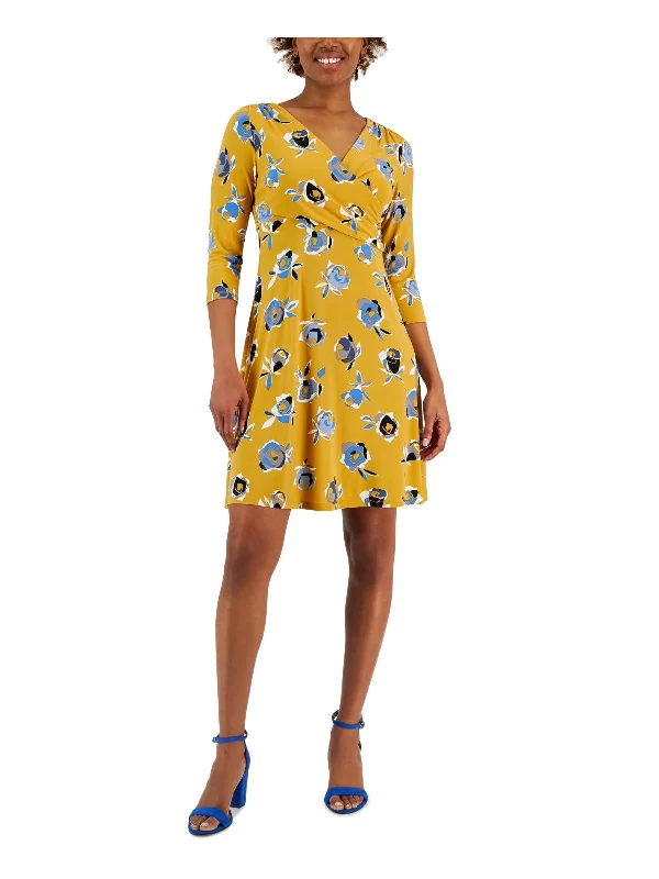 Petites Womens Daytime Floral Print Shift Dress