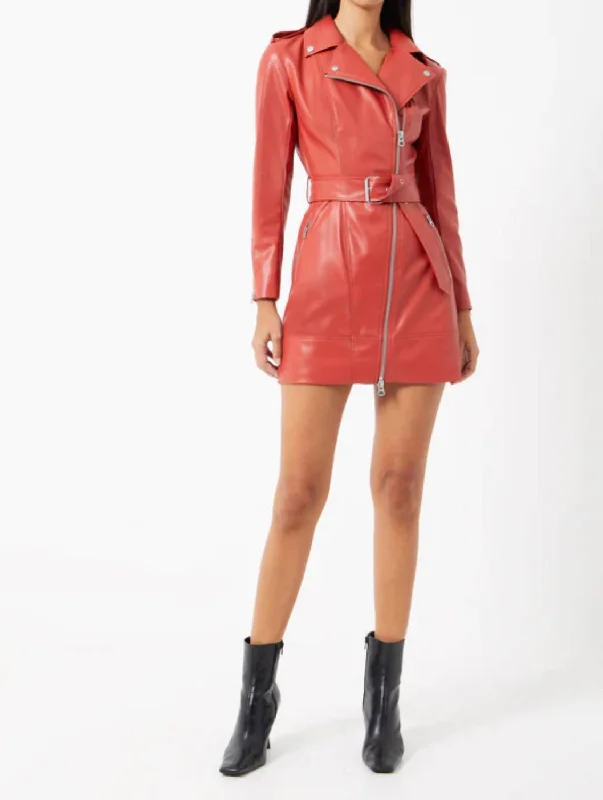 Etta Vegan Leather Belted Mini Dress In Saffron Spice