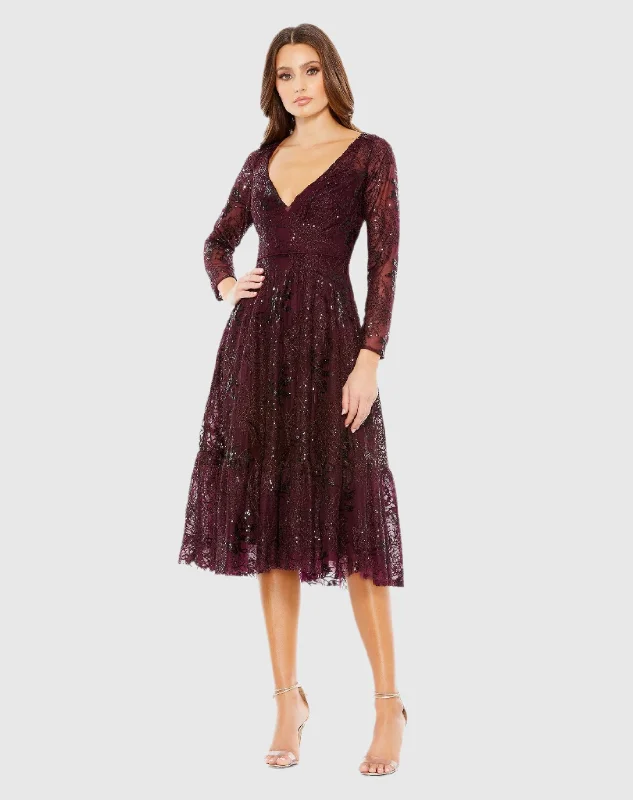 Lace Embellished Long Sleeve Ruffle Hem Dress - FINAL SALE