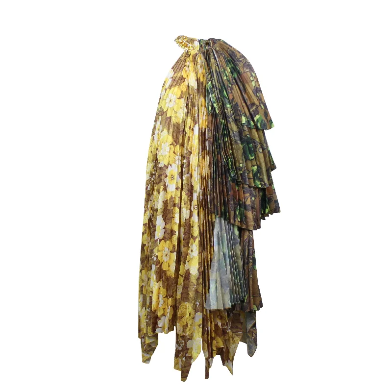 Green Multi Damaged Pleated Half Dress