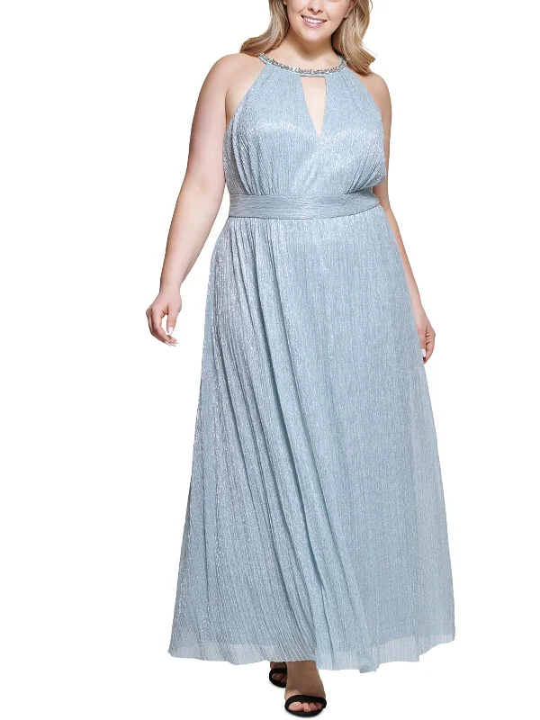 Plus Womens Metallic Special Occasion Evening Dress