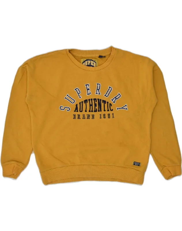 SUPERDRY Womens Graphic Sweatshirt Jumper UK 14 Large  Yellow Cotton