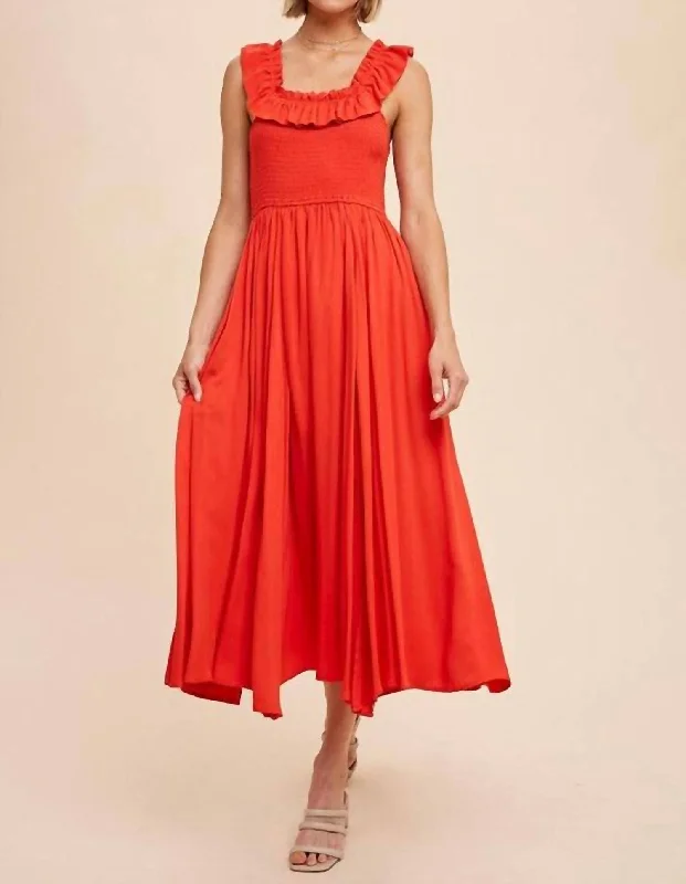 Sylvia Ruffle Midi Dress In Chili