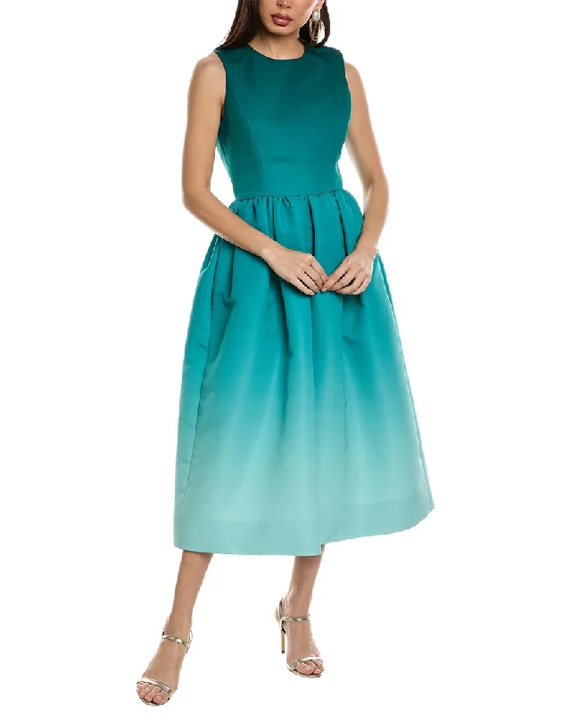 Oscar de la Renta Jewel Neck Ombre Silk-Lined A-Line Dress