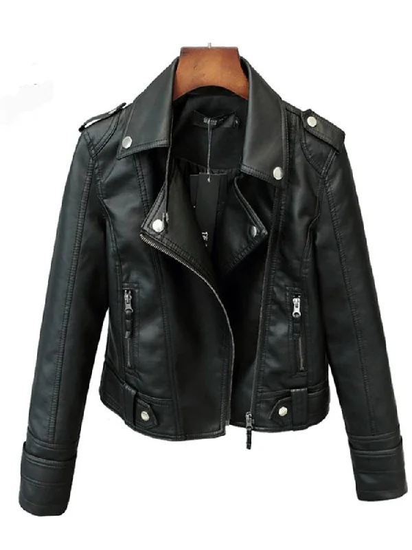 Hot Sale New Spring Autumn Women Short Faux PU Jacket Slim Fashion Punk Motorcycle Jackets