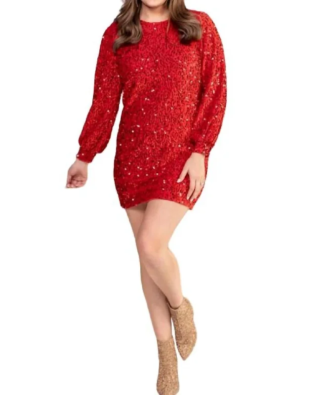 Old Flame Sequin Dress In Red