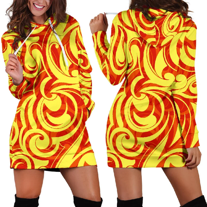 Fire Flame Design Pattern Women'S Hoodie Dress