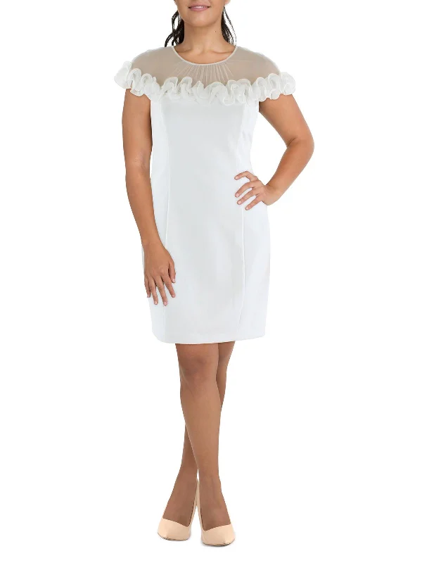 Rosette Womens Ruffled Midi Cocktail And Party Dress