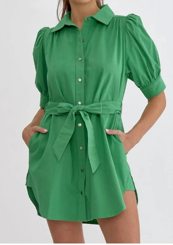 Josie Button Down Mini Dress In Spring Green