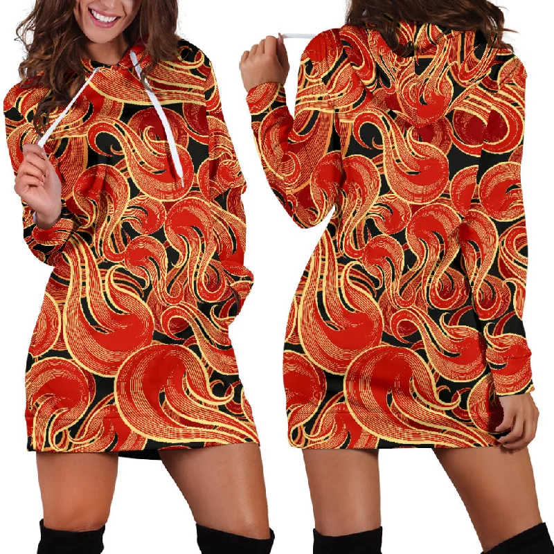 Fire Flame Pattern Women'S Hoodie Dress