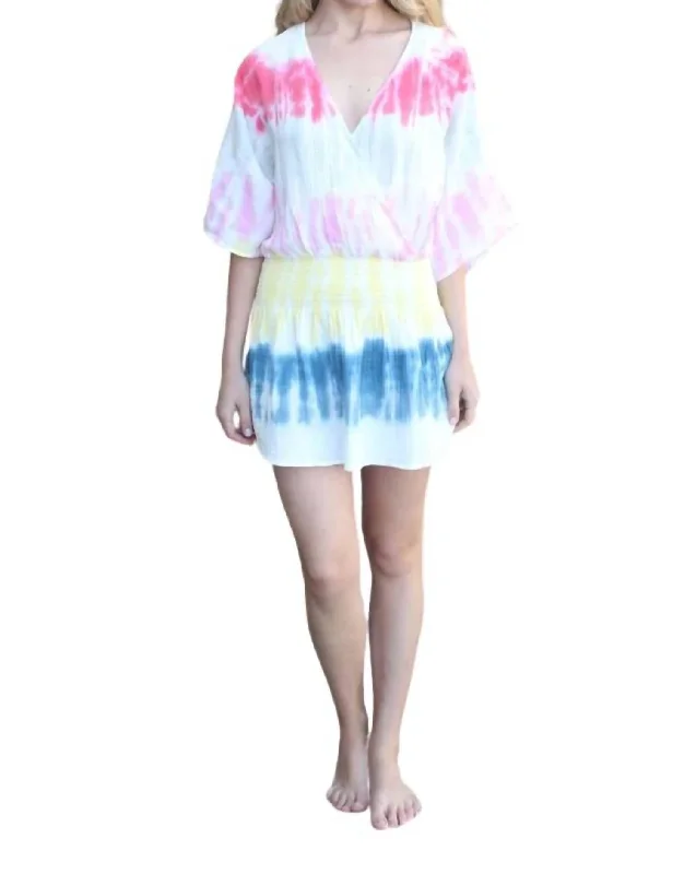 Overlap Mini Dress In Tie Dye