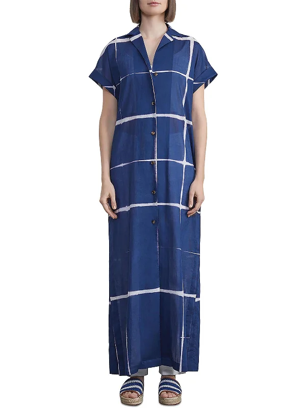 Womens Cotton Button-Down Maxi Dress