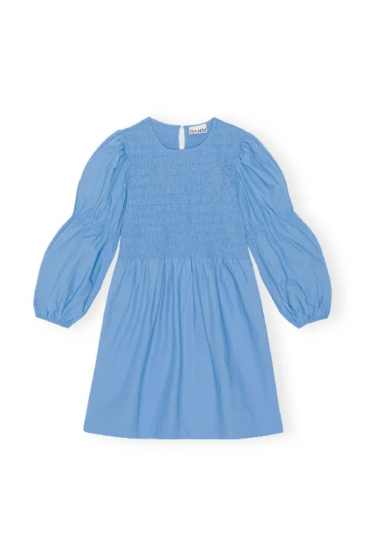 Cotton Poplin Mini Smock Dress In Blue