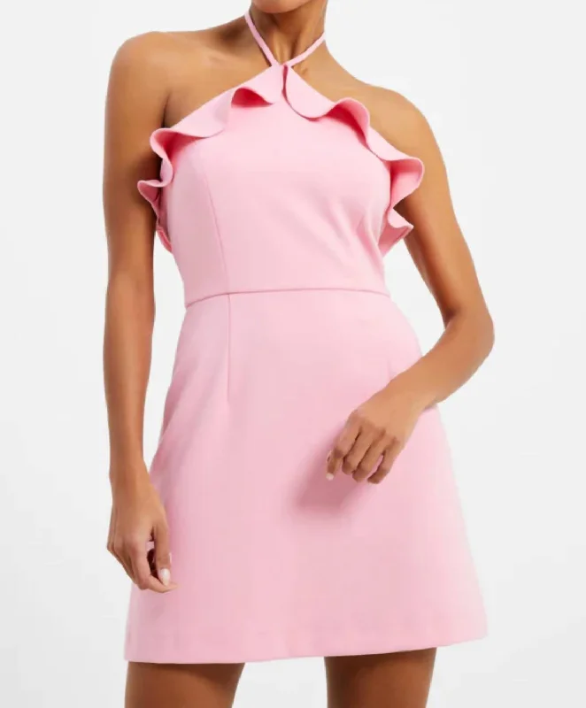 Whisper Ruffle Halter Neck Dress In Sea Pink