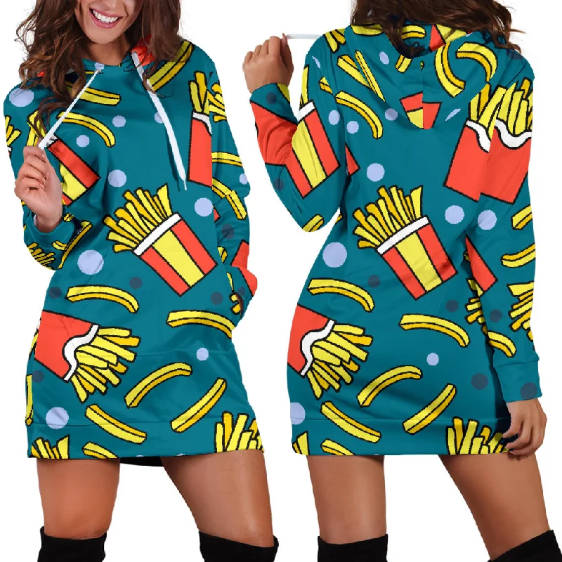 French Fries Red Paper Box Pattern Women'S Hoodie Dress