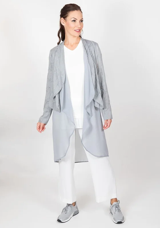 Inco Textured Chiffon Mix Long Open Jacket, Grey