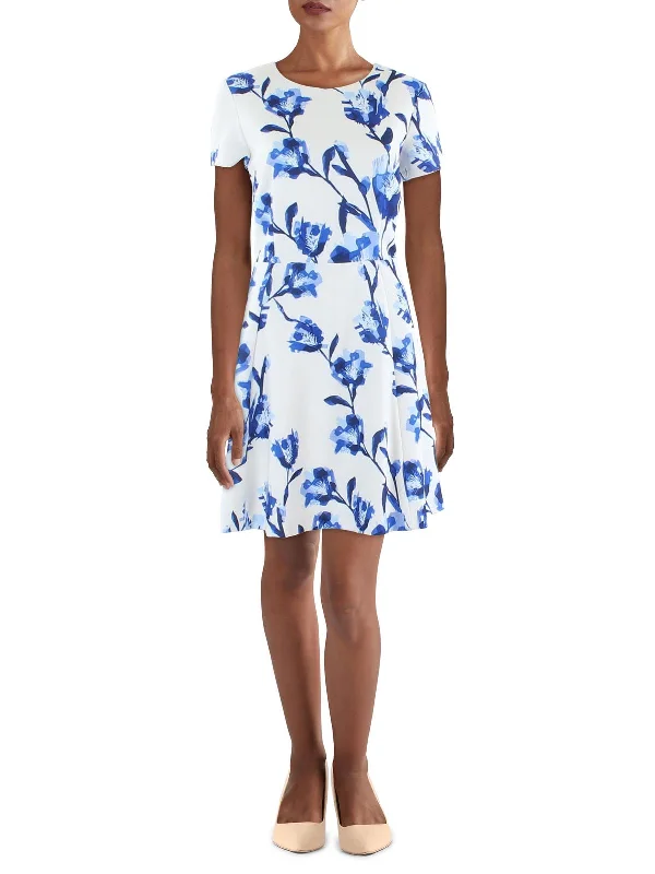 Womens Floral Crewneck Fit & Flare Dress