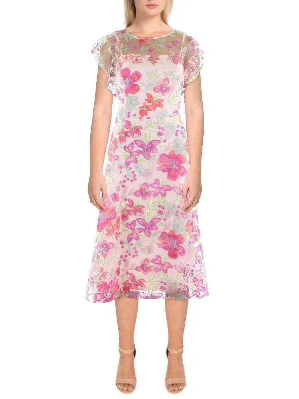 Womens Illusion Floral Cocktail And Party Dress