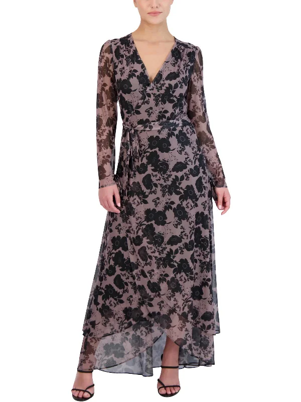 Womens Floral Midi Wrap Dress