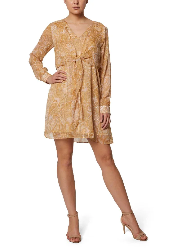 Womens Chiffon Metallic Cocktail And Party Dress