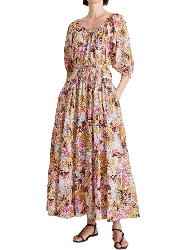 Tilton Belted Tiered Maxi Dress In Wildflowers Cream Multi