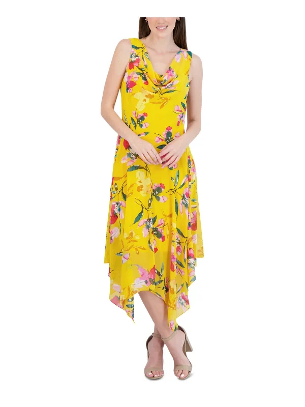 Petites Womens Wedding Floral Fit & Flare Dress