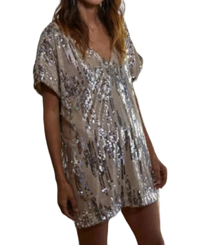 V-Neck Sparkle Dress In Gold Silver