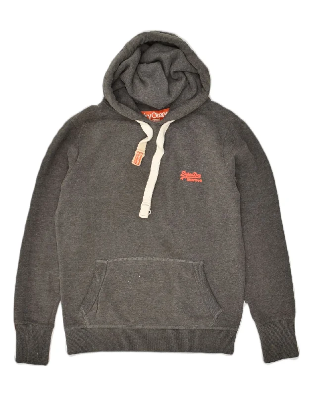 SUPERDRY Womens Hoodie Jumper UK 14 Medium Grey Cotton