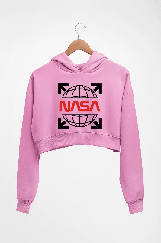 Nasa White Off Crop HOODIE FOR WOMEN