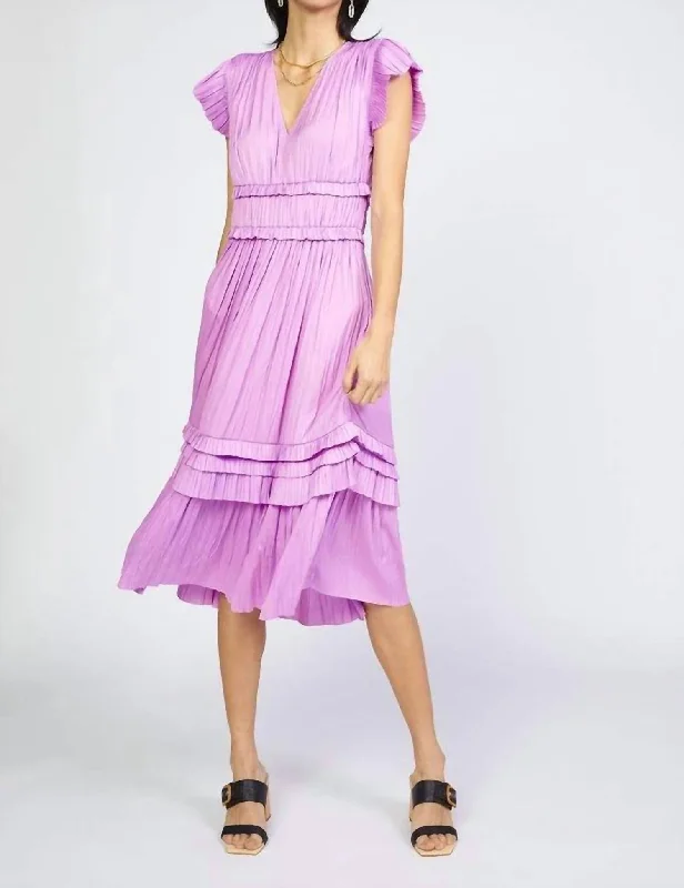 Sereia Pleated Midi Dress In Orchid Pink