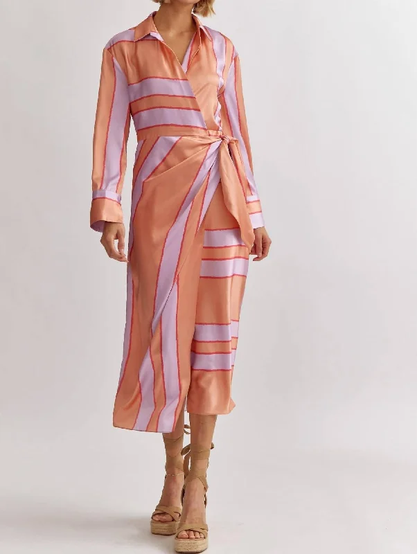 Sasha Satin Midi Dress In Peach